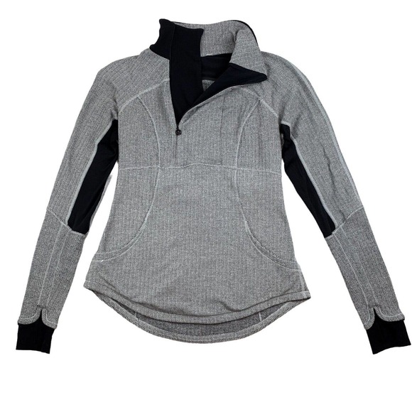 Lululemon Base Runner 1/4 Zip Heathered Herringbone. Pullover. Long Sleeve. Gray - Picture 4 of 12